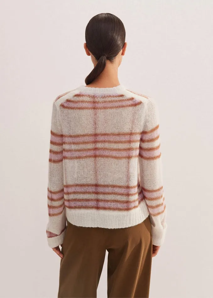 Women Lofty Jacquard Crew Neck Sweater Cream Multi MEEM