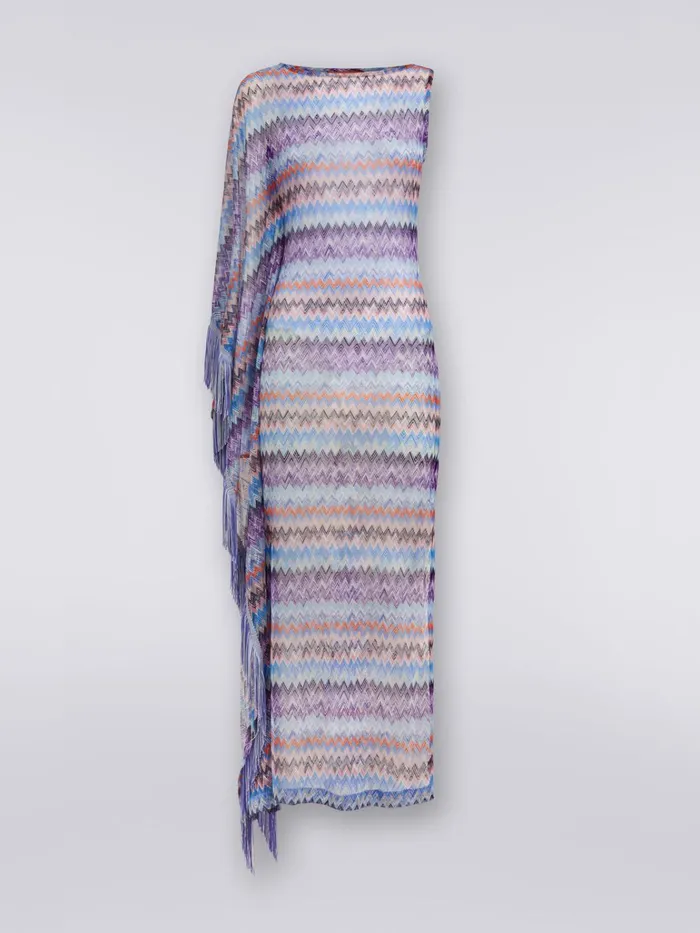 Women Long Chevron Viscose Tulle Cover Up With Tassels Blue Shade Chevron Missoni Beachwear Women Long Chevron Viscose Tulle Cover Up With Tassels Blue Shade Chevron Missoni Beachwear