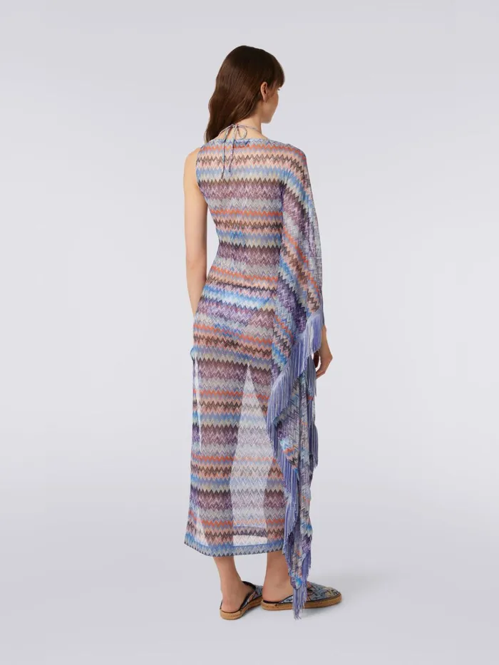 Women Long Chevron Viscose Tulle Cover Up With Tassels Blue Shade Chevron Missoni Beachwear Women Long Chevron Viscose Tulle Cover Up With Tassels Blue Shade Chevron Missoni Beachwear