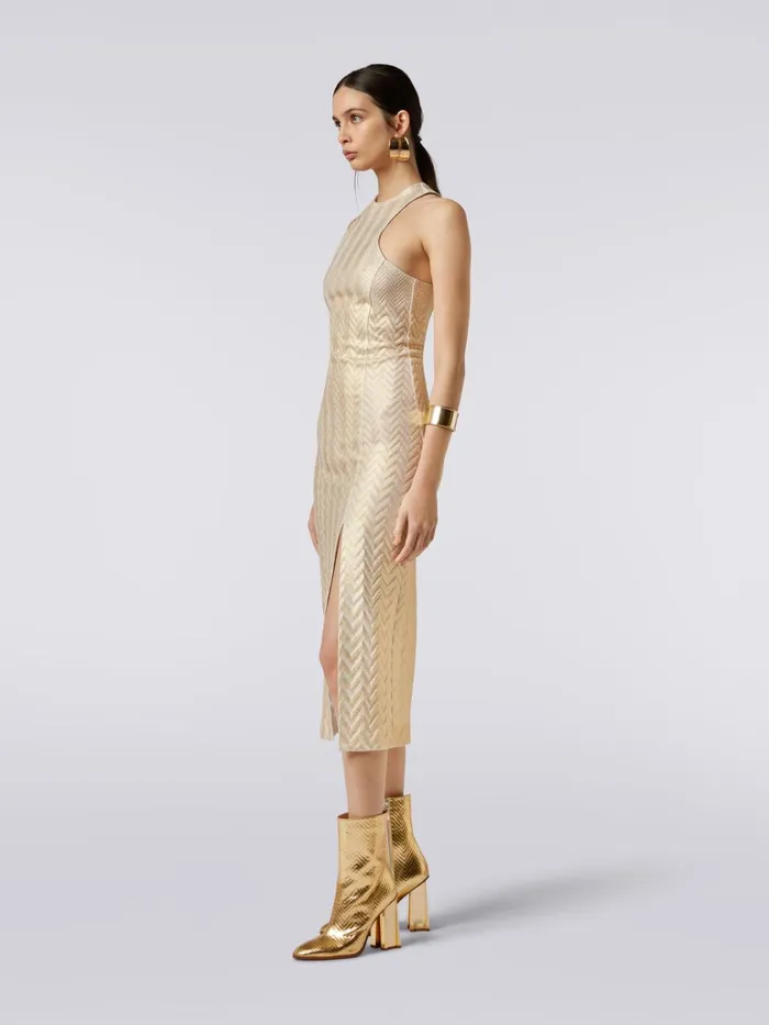 Women Long Cotton And Viscose Chevron Dress With American Neckline Gold Missoni Dresses Women Long Cotton And Viscose Chevron Dress With American Neckline Gold Missoni Dresses
