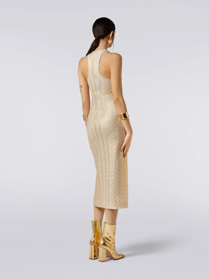 Women Long Cotton And Viscose Chevron Dress With American Neckline Gold Missoni Dresses Women Long Cotton And Viscose Chevron Dress With American Neckline Gold Missoni Dresses