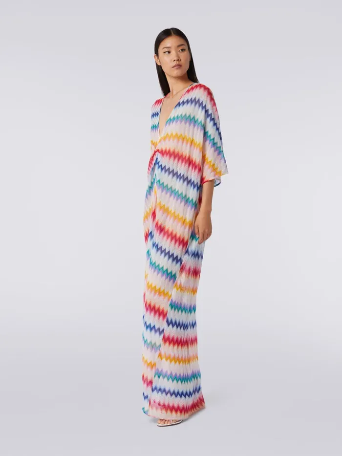 Women Long Cover Up Kaftan With Torchon Details And Zigzag Print Multicoloured Missoni Beachwear