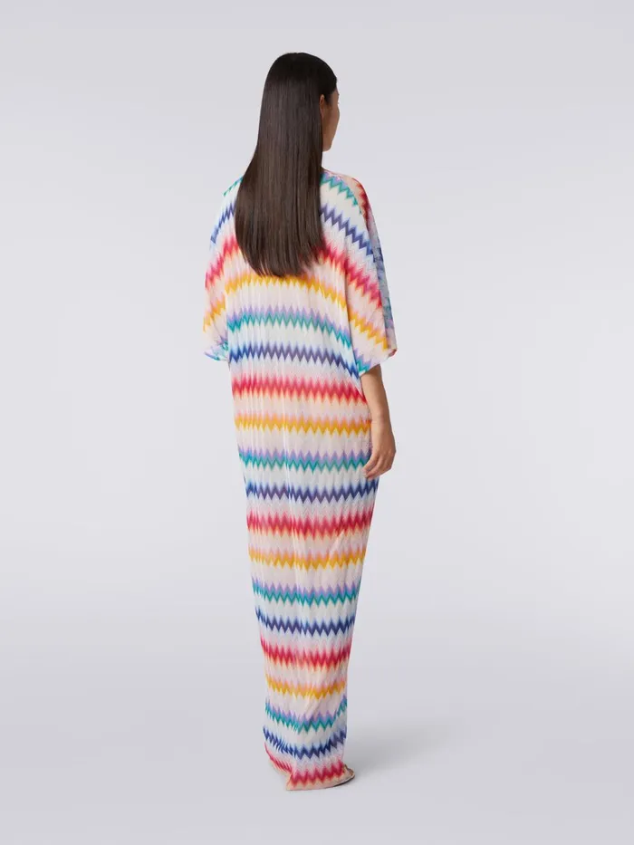 Women Long Cover Up Kaftan With Torchon Details And Zigzag Print Multicoloured Missoni Beachwear