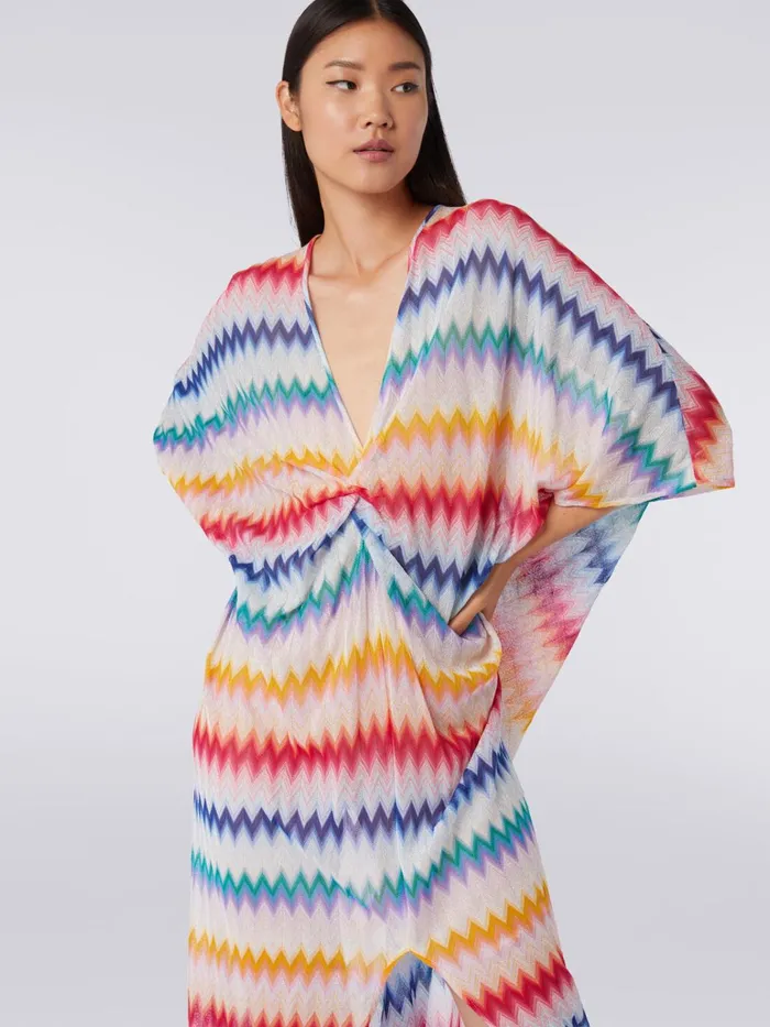 Women Long Cover Up Kaftan With Torchon Details And Zigzag Print Multicoloured Missoni Beachwear