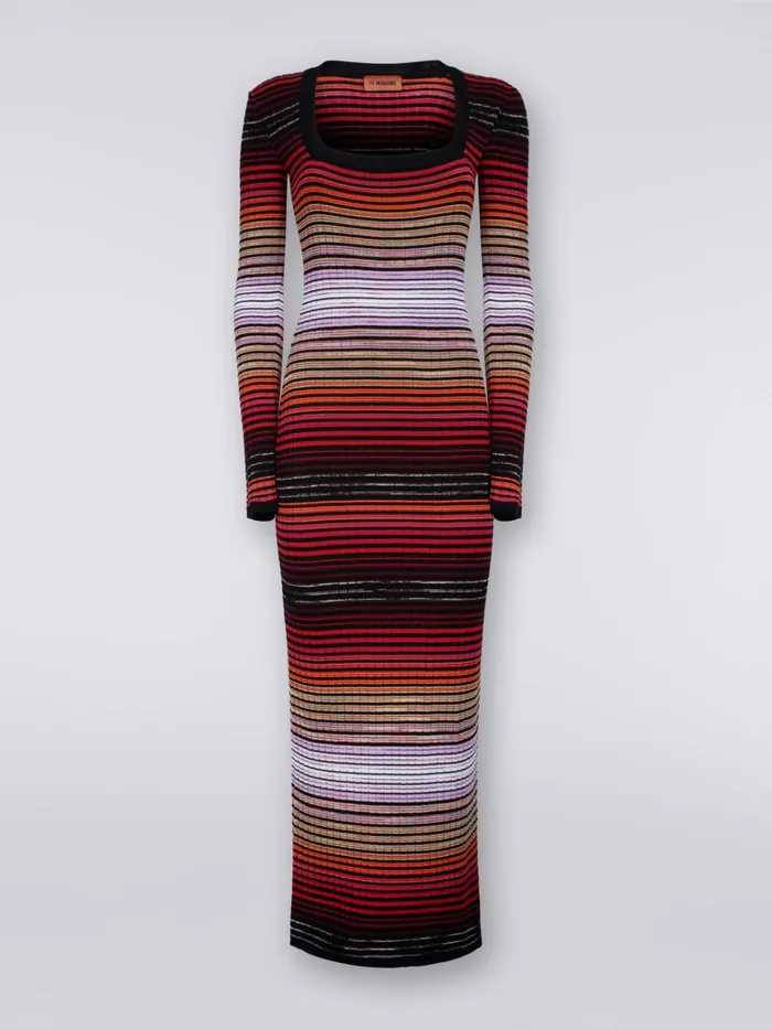 Women Long Dress With Square Neckline In Striped Cotton And Viscose Multicoloured Missoni Dresses Women Long Dress With Square Neckline In Striped Cotton And Viscose Multicoloured Missoni Dresses