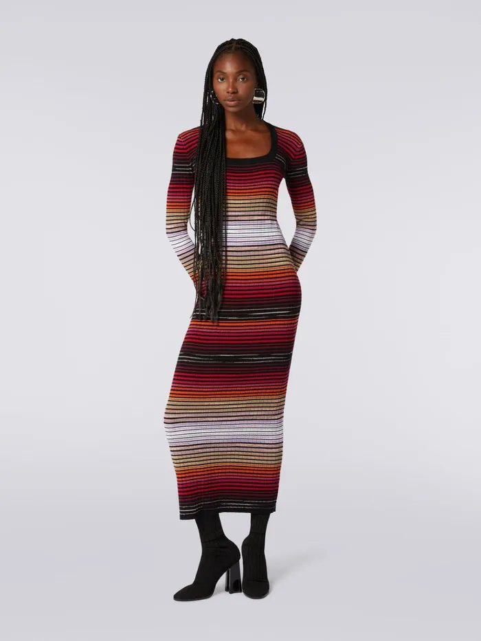 Women Long Dress With Square Neckline In Striped Cotton And Viscose Multicoloured Missoni Dresses Women Long Dress With Square Neckline In Striped Cotton And Viscose Multicoloured Missoni Dresses