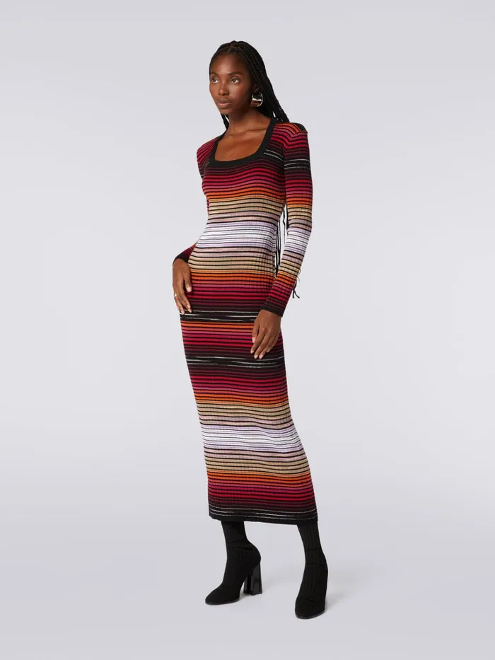 Women Long Dress With Square Neckline In Striped Cotton And Viscose Multicoloured Missoni Dresses Women Long Dress With Square Neckline In Striped Cotton And Viscose Multicoloured Missoni Dresses