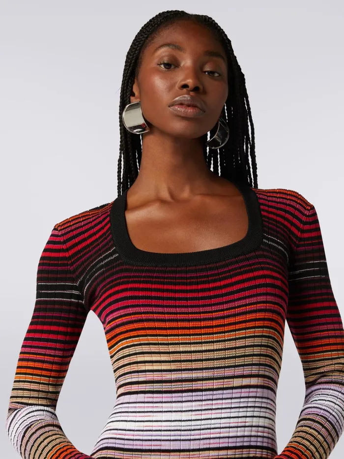 Women Long Dress With Square Neckline In Striped Cotton And Viscose Multicoloured Missoni Dresses Women Long Dress With Square Neckline In Striped Cotton And Viscose Multicoloured Missoni Dresses