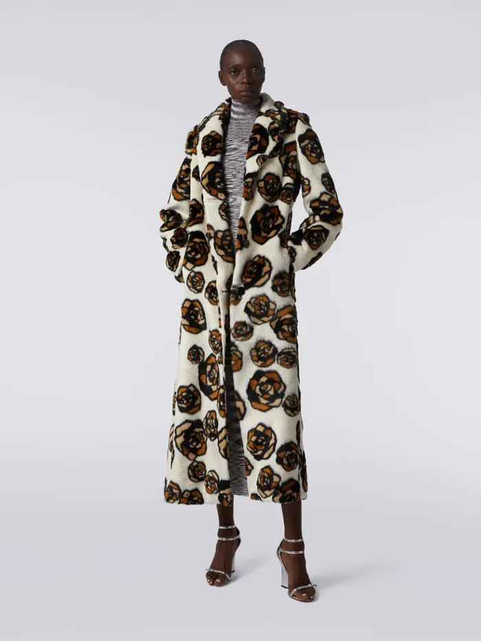 Women Long Faux Fur Coat With Roses Multicoloured Missoni Coats and Jackets Women Long Faux Fur Coat With Roses Multicoloured Missoni Coats and Jackets