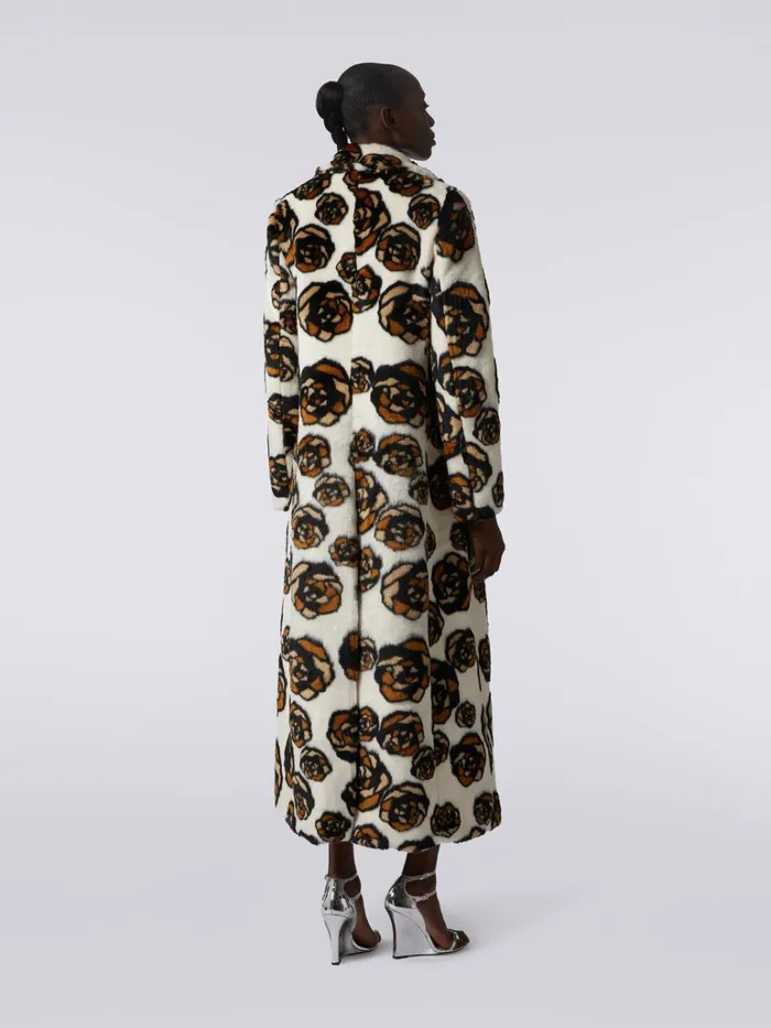 Women Long Faux Fur Coat With Roses Multicoloured Missoni Coats and Jackets Women Long Faux Fur Coat With Roses Multicoloured Missoni Coats and Jackets