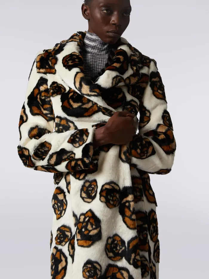 Women Long Faux Fur Coat With Roses Multicoloured Missoni Coats and Jackets Women Long Faux Fur Coat With Roses Multicoloured Missoni Coats and Jackets