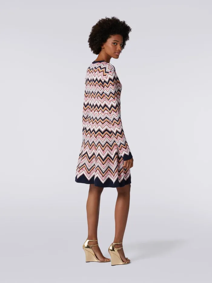 Women LongSleeved CrewNeck Dress In Zigzag Knit Multicoloured Missoni Dresses