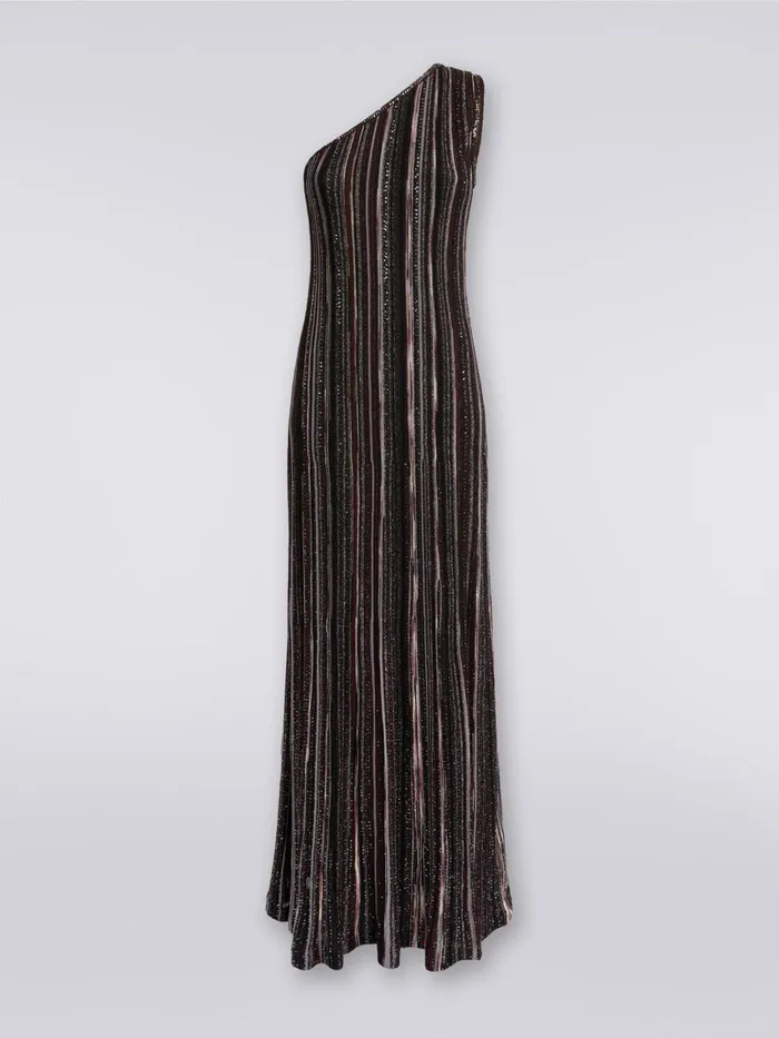 Women Long Vertical Striped OneShoulder Viscose Blend Dress With Sequins Multicoloured Missoni Dresses Women Long Vertical Striped OneShoulder Viscose Blend Dress With Sequins Multicoloured Missoni Dresses