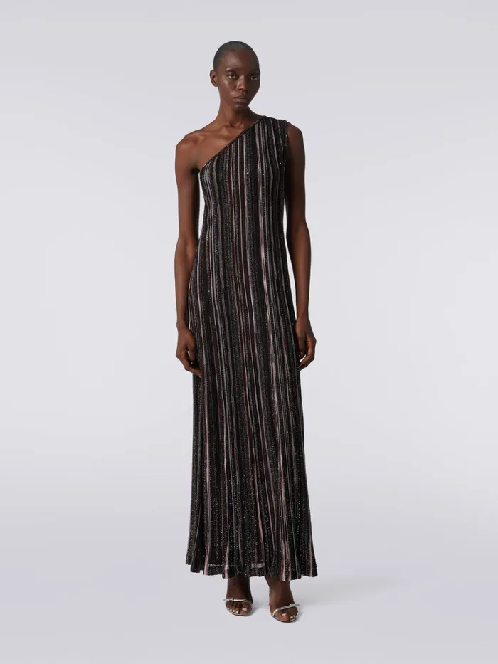 Women Long Vertical Striped OneShoulder Viscose Blend Dress With Sequins Multicoloured Missoni Dresses Women Long Vertical Striped OneShoulder Viscose Blend Dress With Sequins Multicoloured Missoni Dresses