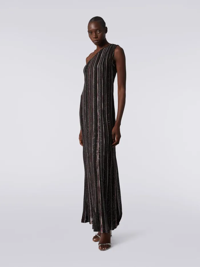 Women Long Vertical Striped OneShoulder Viscose Blend Dress With Sequins Multicoloured Missoni Dresses Women Long Vertical Striped OneShoulder Viscose Blend Dress With Sequins Multicoloured Missoni Dresses
