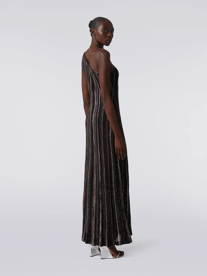 Women Long Vertical Striped OneShoulder Viscose Blend Dress With Sequins Multicoloured Missoni Dresses Women Long Vertical Striped OneShoulder Viscose Blend Dress With Sequins Multicoloured Missoni Dresses