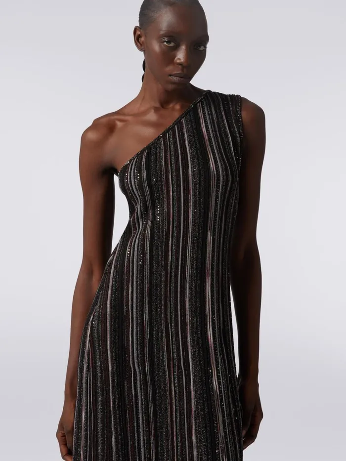 Women Long Vertical Striped OneShoulder Viscose Blend Dress With Sequins Multicoloured Missoni Dresses Women Long Vertical Striped OneShoulder Viscose Blend Dress With Sequins Multicoloured Missoni Dresses