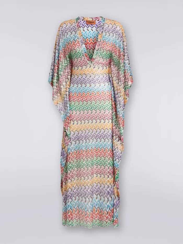 Women Long Viscose Knit Kaftan Cover Up Multicoloured Missoni Beachwear