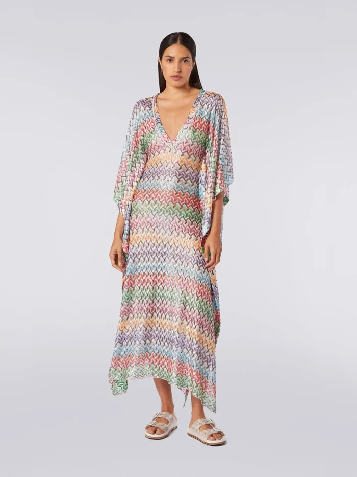 Women Long Viscose Knit Kaftan Cover Up Multicoloured Missoni Beachwear