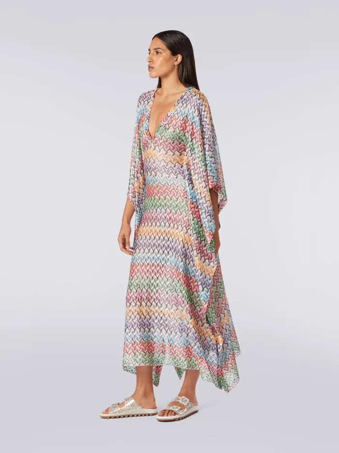 Women Long Viscose Knit Kaftan Cover Up Multicoloured Missoni Beachwear