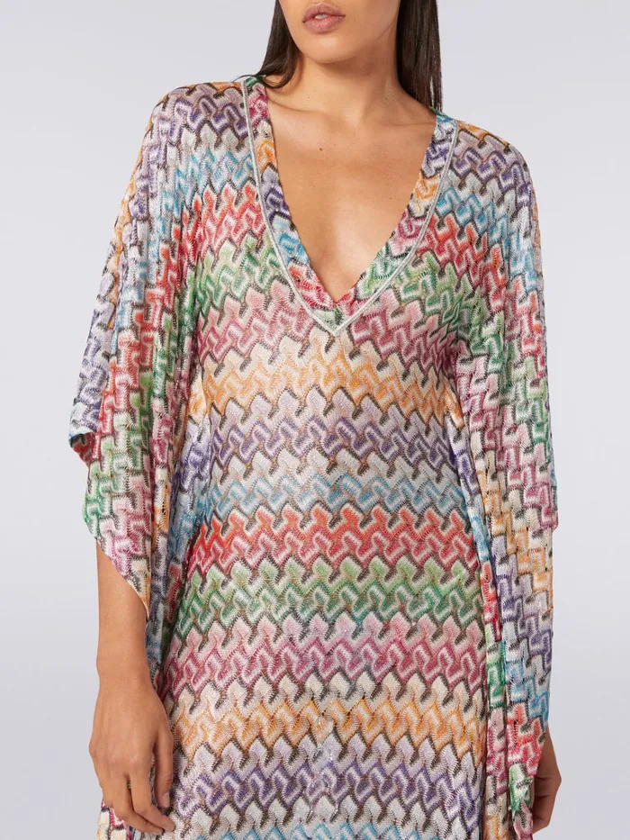 Women Long Viscose Knit Kaftan Cover Up Multicoloured Missoni Beachwear