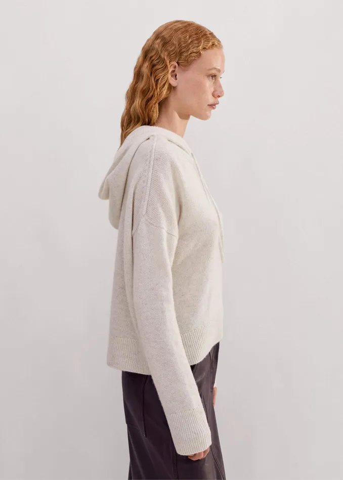 Women Luxe Cashmere Curved Hem Hoody Cream Melange MEEM