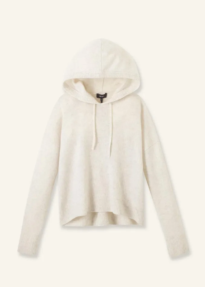 Women Luxe Cashmere Curved Hem Hoody Cream Melange MEEM