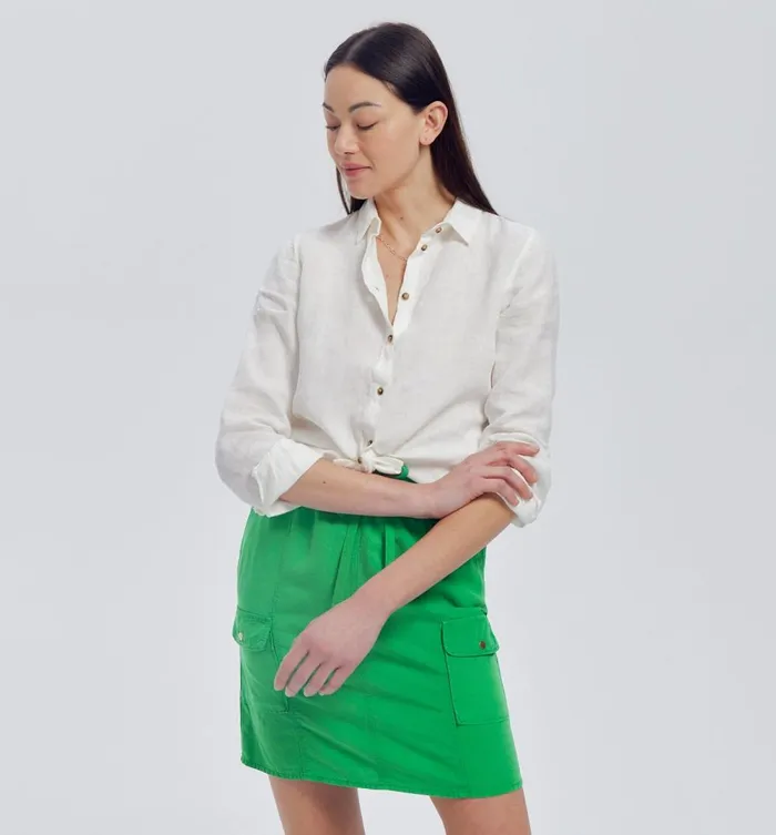 Women Lyocell And Linen Skirt 8211 Green Promod Skirts