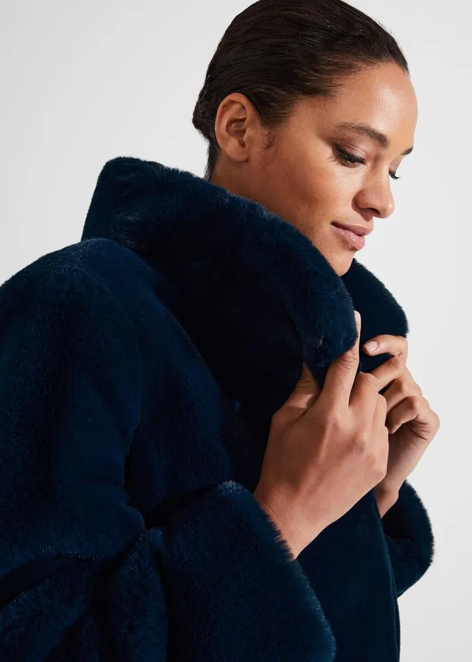 Women Maddox Faux Fur Coat Steel Blue Hobbs Coats and Jackets
