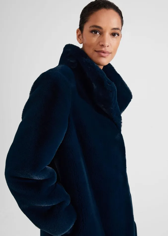 Women Maddox Faux Fur Coat Steel Blue Hobbs Coats and Jackets