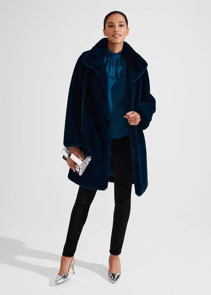 Women Maddox Faux Fur Coat Steel Blue Hobbs Coats and Jackets