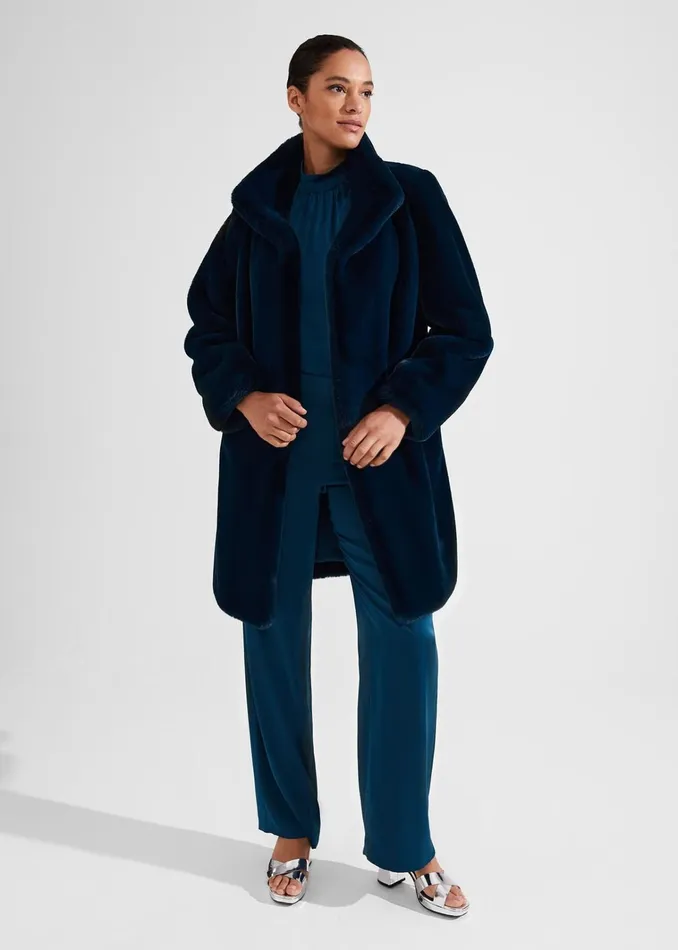 Women Maddox Faux Fur Coat Steel Blue Hobbs Coats and Jackets