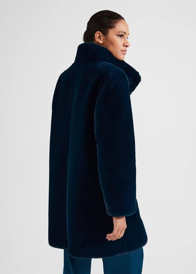 Women Maddox Faux Fur Coat Steel Blue Hobbs Coats and Jackets