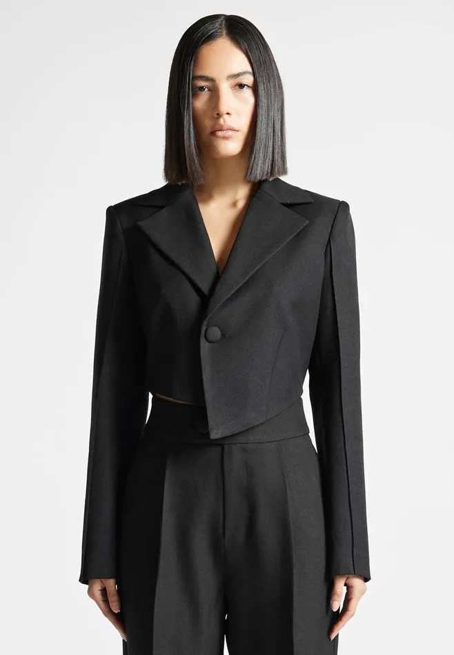 Women Manire De Voir Asymmetric Tailored Cropped Blazer Black