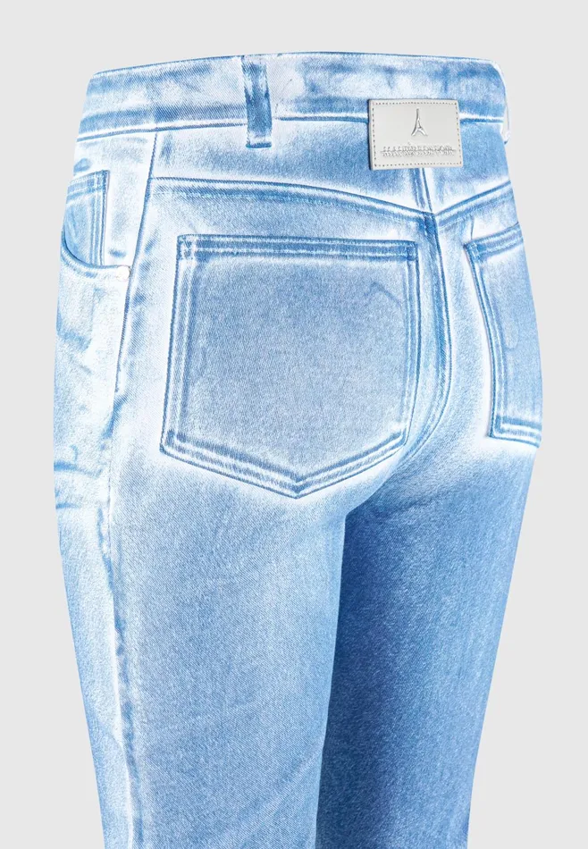 Women Manire De Voir Denim Effect Tacked Fit And Flare Jeans Whiteblue
