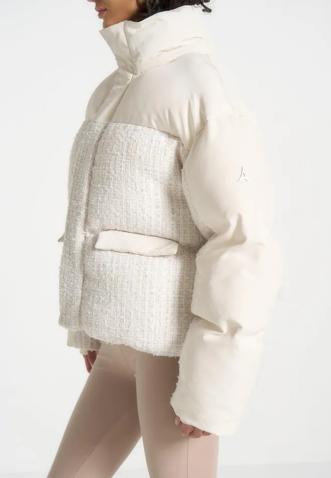 Women Manire De Voir Oversized Tweed Puffer Jacket Cream