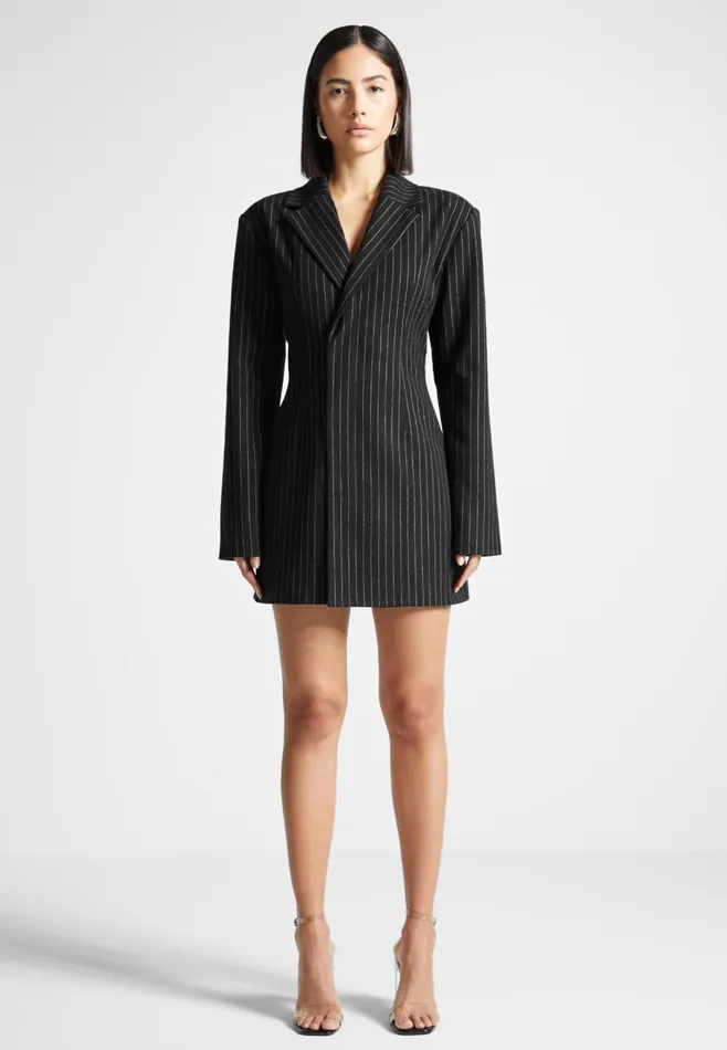 Women Manire De Voir Pinstripe Blazer Dress With Reversible Corset Black