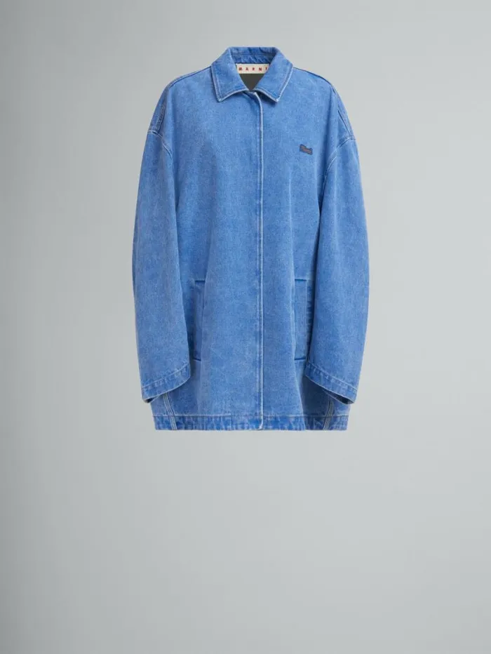 Women Marni Coats and Jackets Blue Organic Denim Jacket With Marni Logo Patch