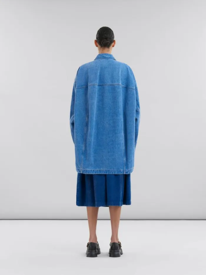 Women Marni Coats and Jackets Blue Organic Denim Jacket With Marni Logo Patch