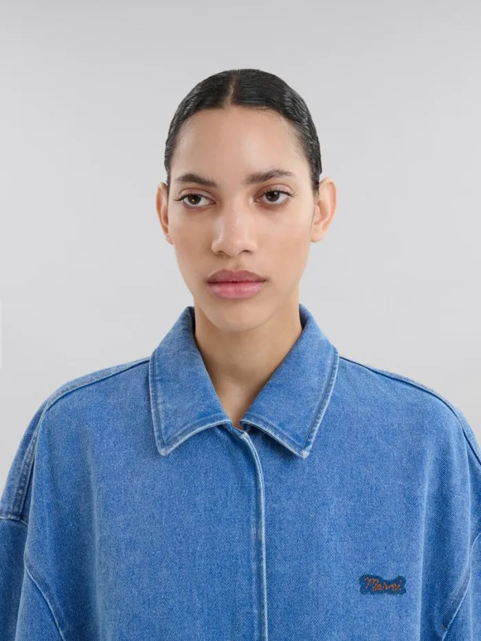 Women Marni Coats and Jackets Blue Organic Denim Jacket With Marni Logo Patch