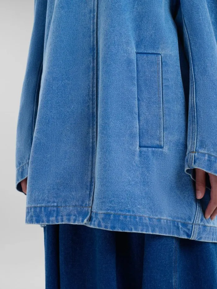 Women Marni Coats and Jackets Blue Organic Denim Jacket With Marni Logo Patch