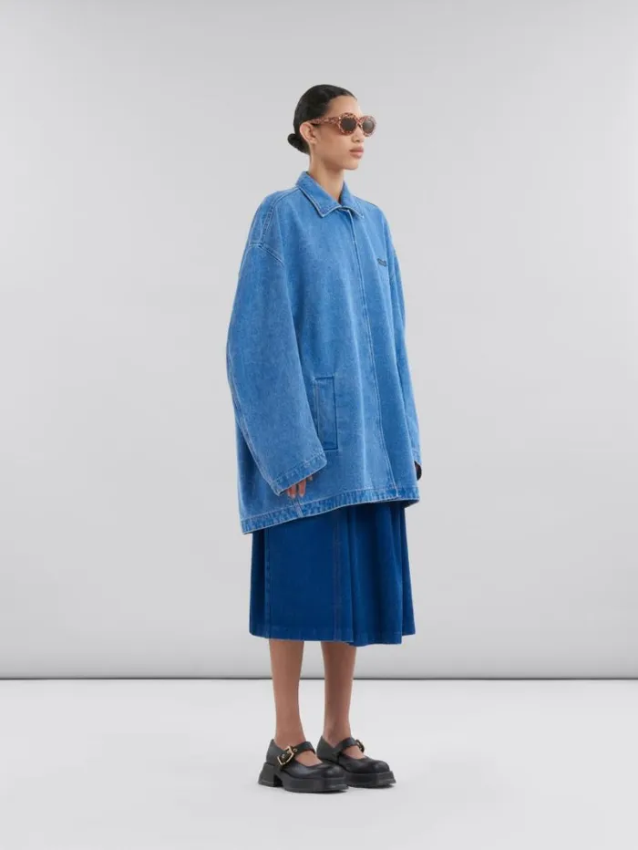 Women Marni Coats and Jackets Blue Organic Denim Jacket With Marni Logo Patch