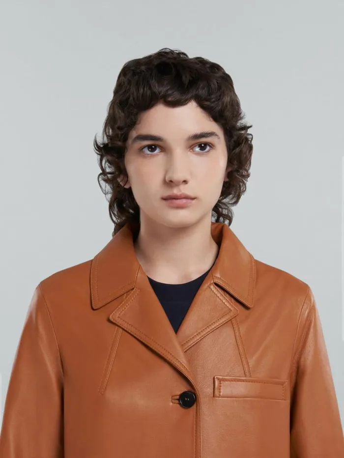 Women Marni Coats and Jackets Brown Nappa Leather Jacket