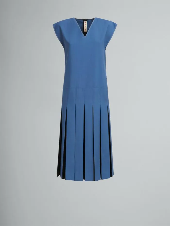 Women Marni Dresses Blue Tropical Wool Dress With Contrast Pleats