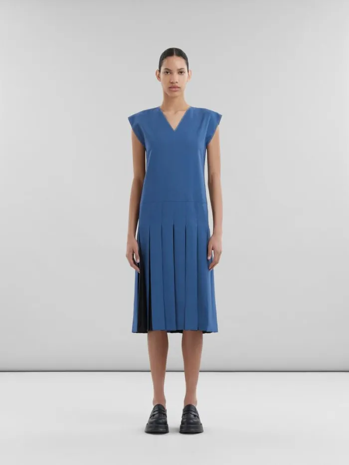 Women Marni Dresses Blue Tropical Wool Dress With Contrast Pleats