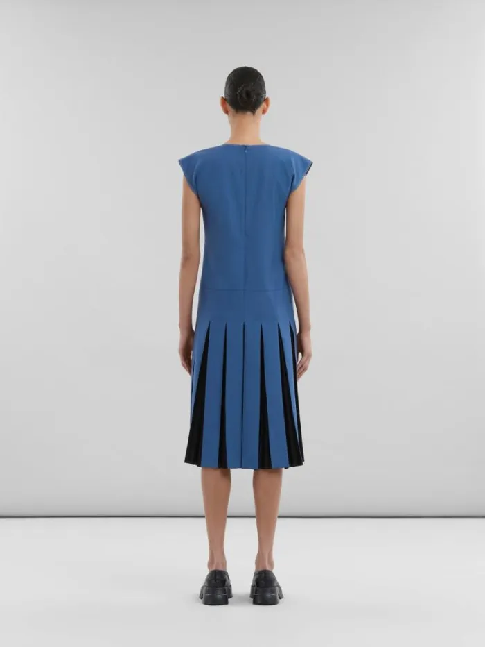 Women Marni Dresses Blue Tropical Wool Dress With Contrast Pleats