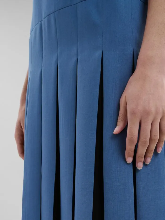 Women Marni Dresses Blue Tropical Wool Dress With Contrast Pleats