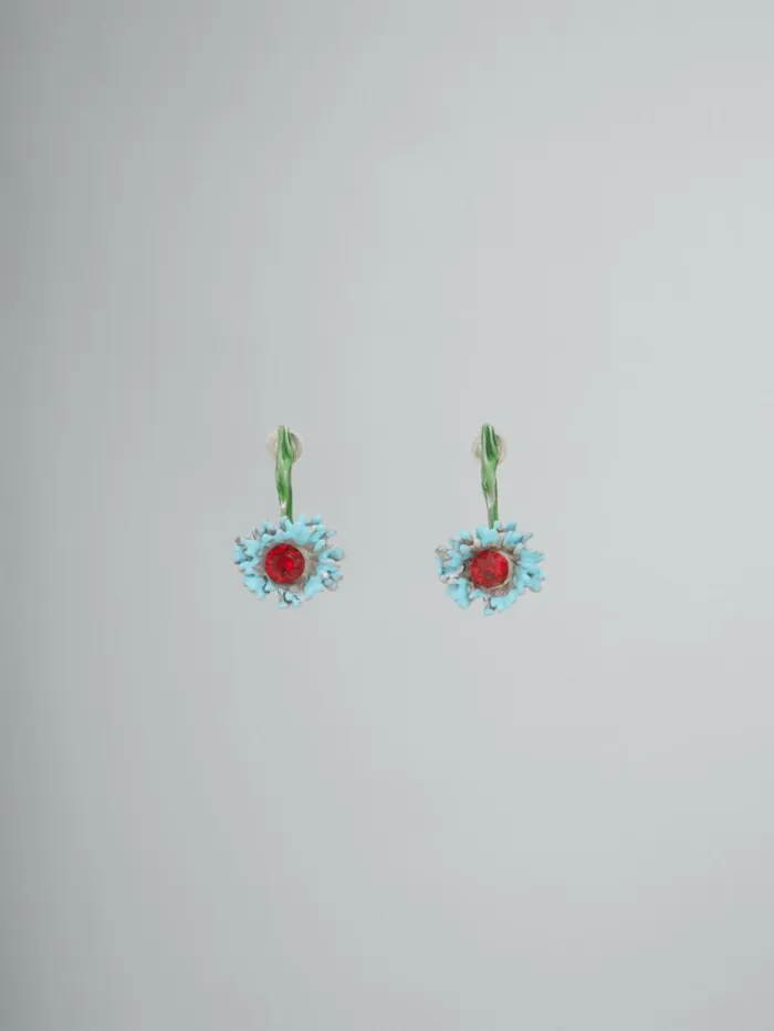 Women Marni Earrings Enameled Metal And Stones Flower Pop Drop Earrings