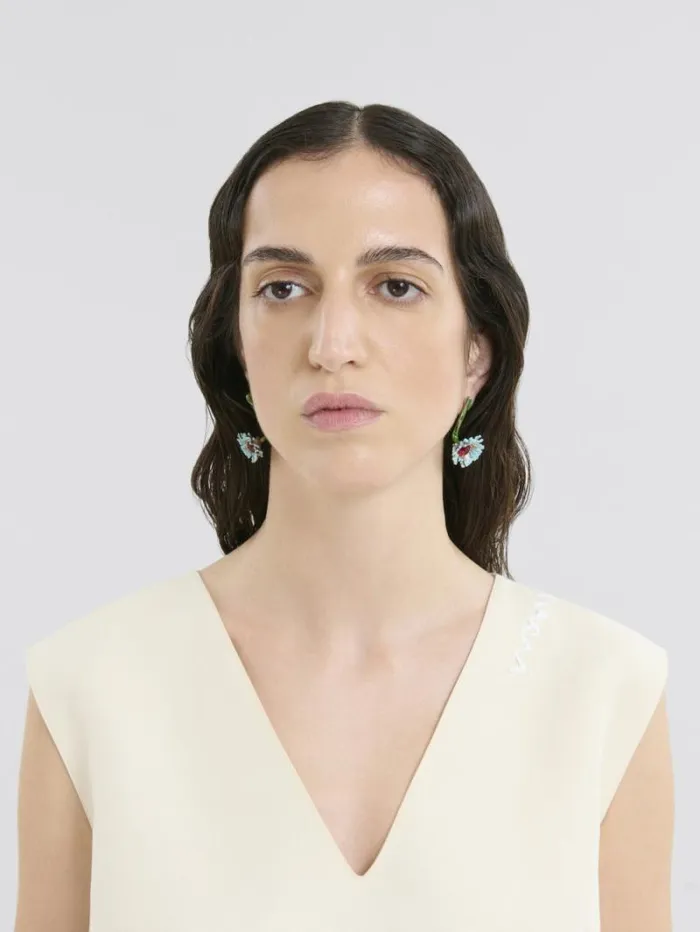 Women Marni Earrings Enameled Metal And Stones Flower Pop Drop Earrings