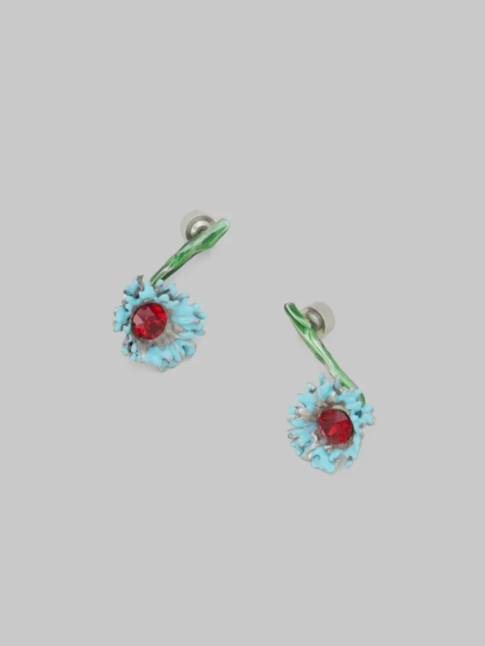 Women Marni Earrings Enameled Metal And Stones Flower Pop Drop Earrings